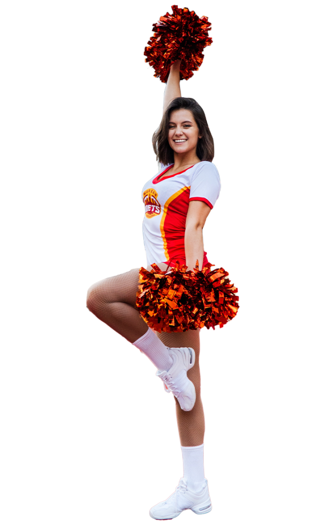 cheerleader dancing in cheer uniform custom-made